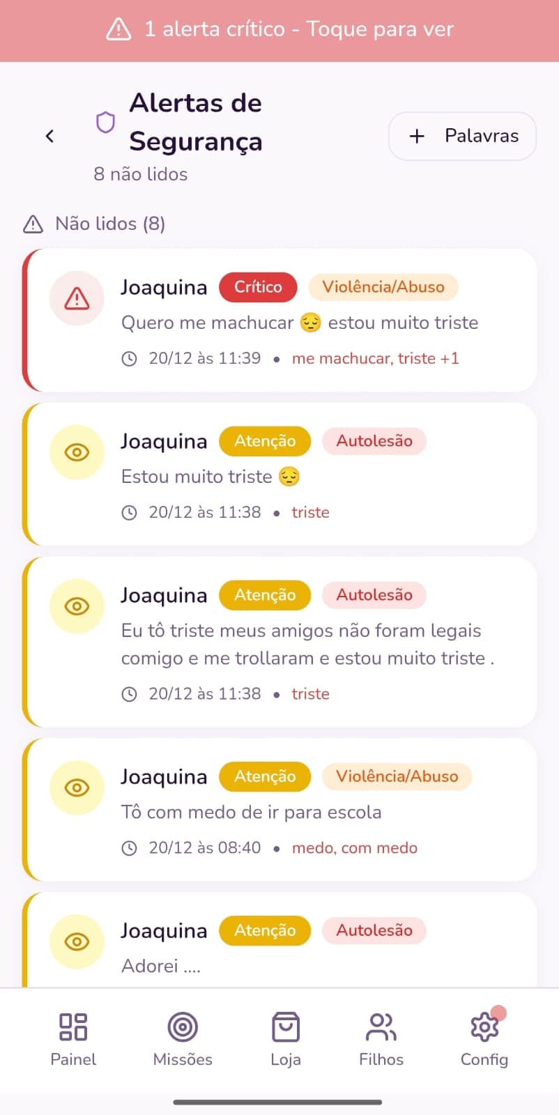 Alertas de Segurança - Monitoramento de conversas