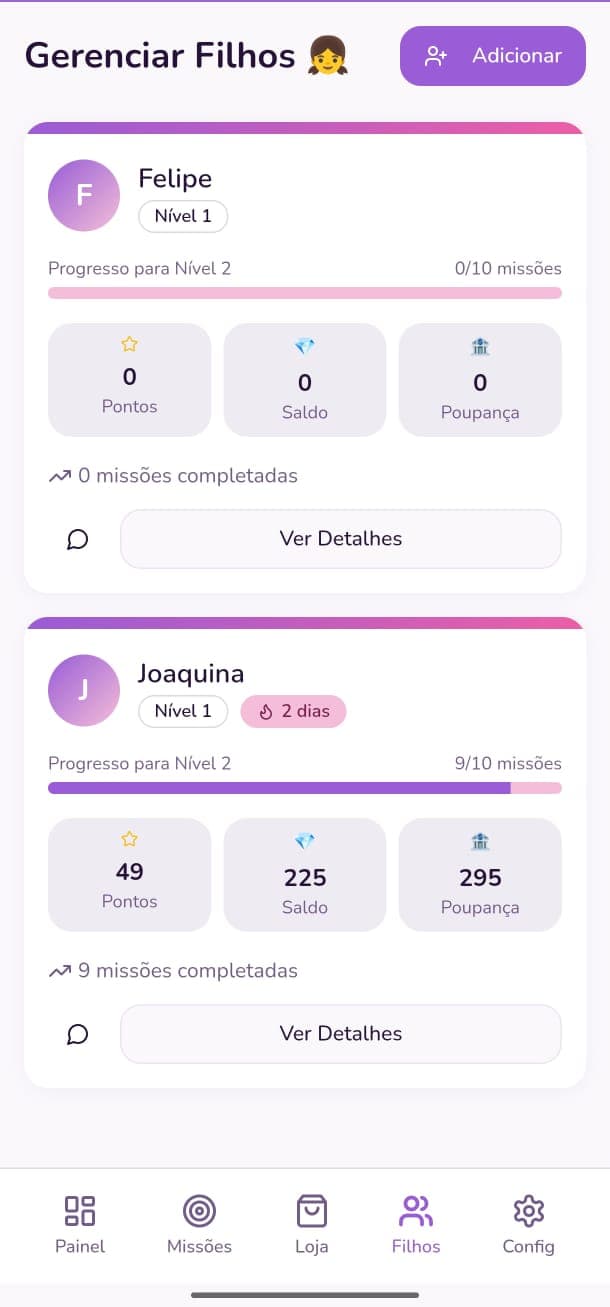 Gerenciar Filhos - Painel dos pais
