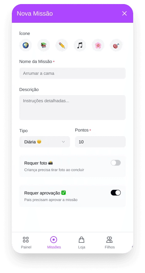 App JOBO - Painel dos Pais para controle de missões